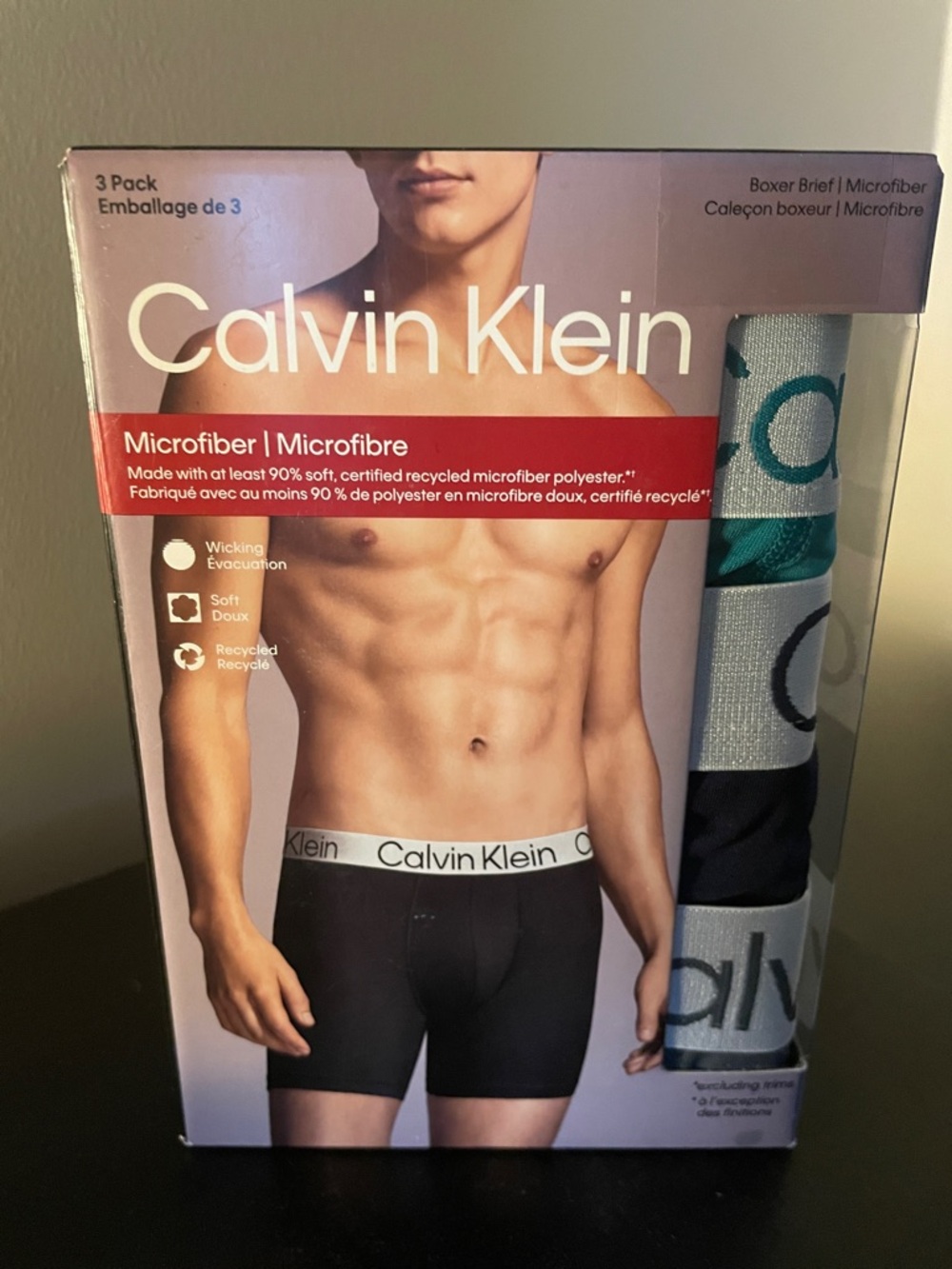 Calvin Klein Men’s Microfiber Boxer Briefs - Black, Teal & Light Gray (3 Pack)